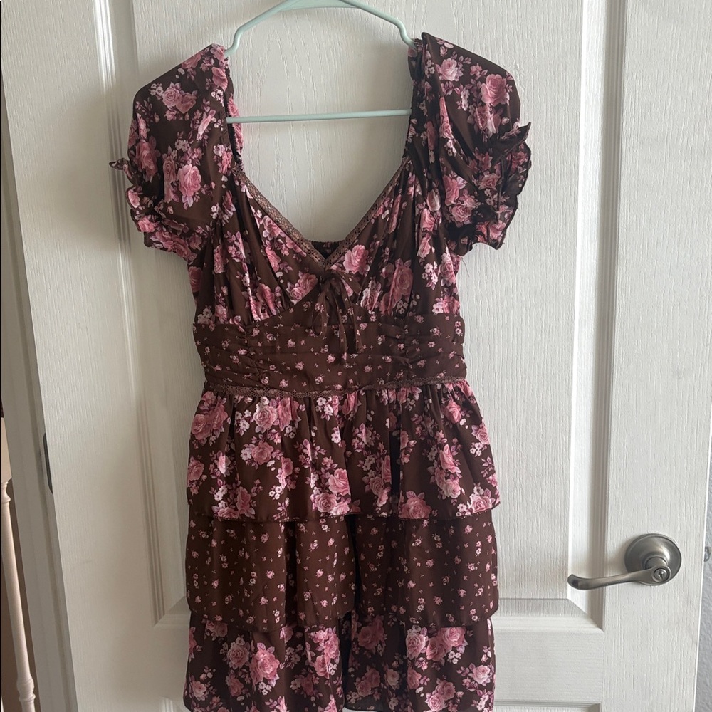 NWT Floral Brown and Pink Women's Dress